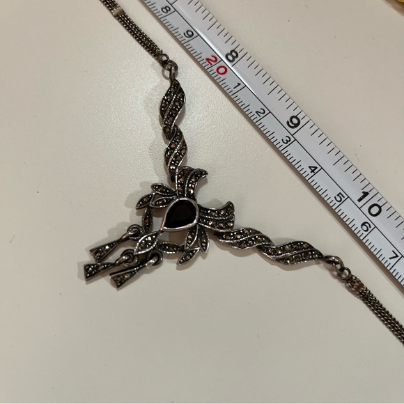 Antique Art Deco 1920's Sterling Silver Marcasite black Onyx Choker necklace - Picture 13 of 17